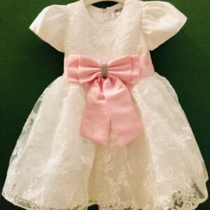 White Party Dress With Pink Bow